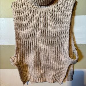 Forever 21 Cream Sleeveless Turtleneck Sweater Vest
